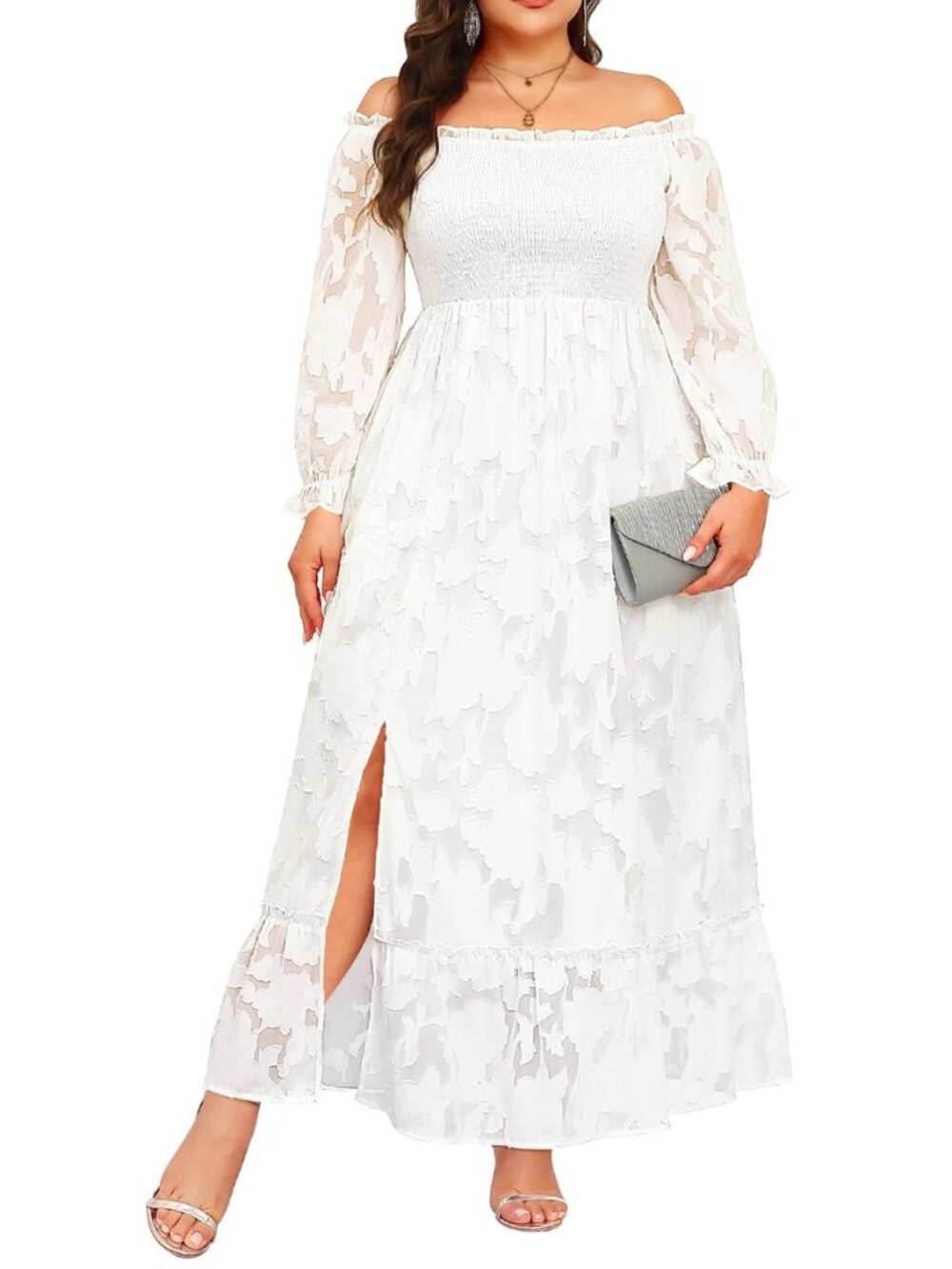 Women's Plus Size Summer Maxi Dress Off Shoulder Smocked Flowy Sundress